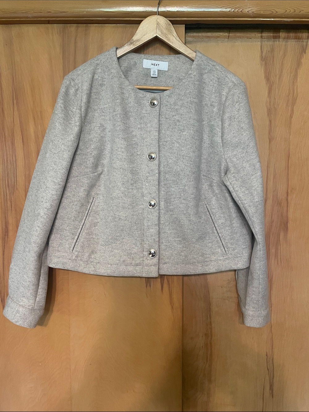 Next Light Gray Collarless Button Jacket size US 12 NWOT